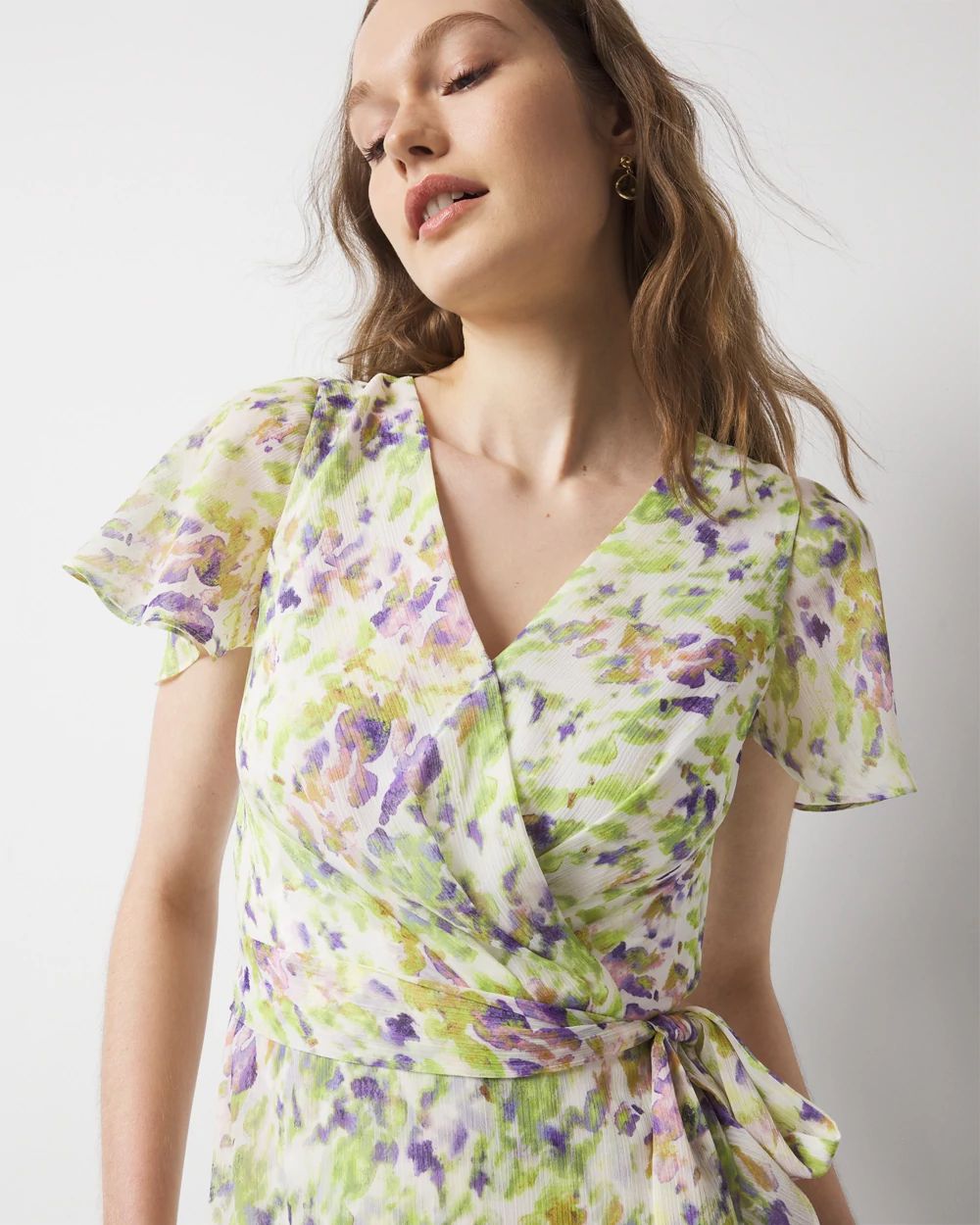 【 】Wrap Midi Dress ★関税・送料無料★ Short Sleeve Flutter Wrap Midi Dress | White House Black Market